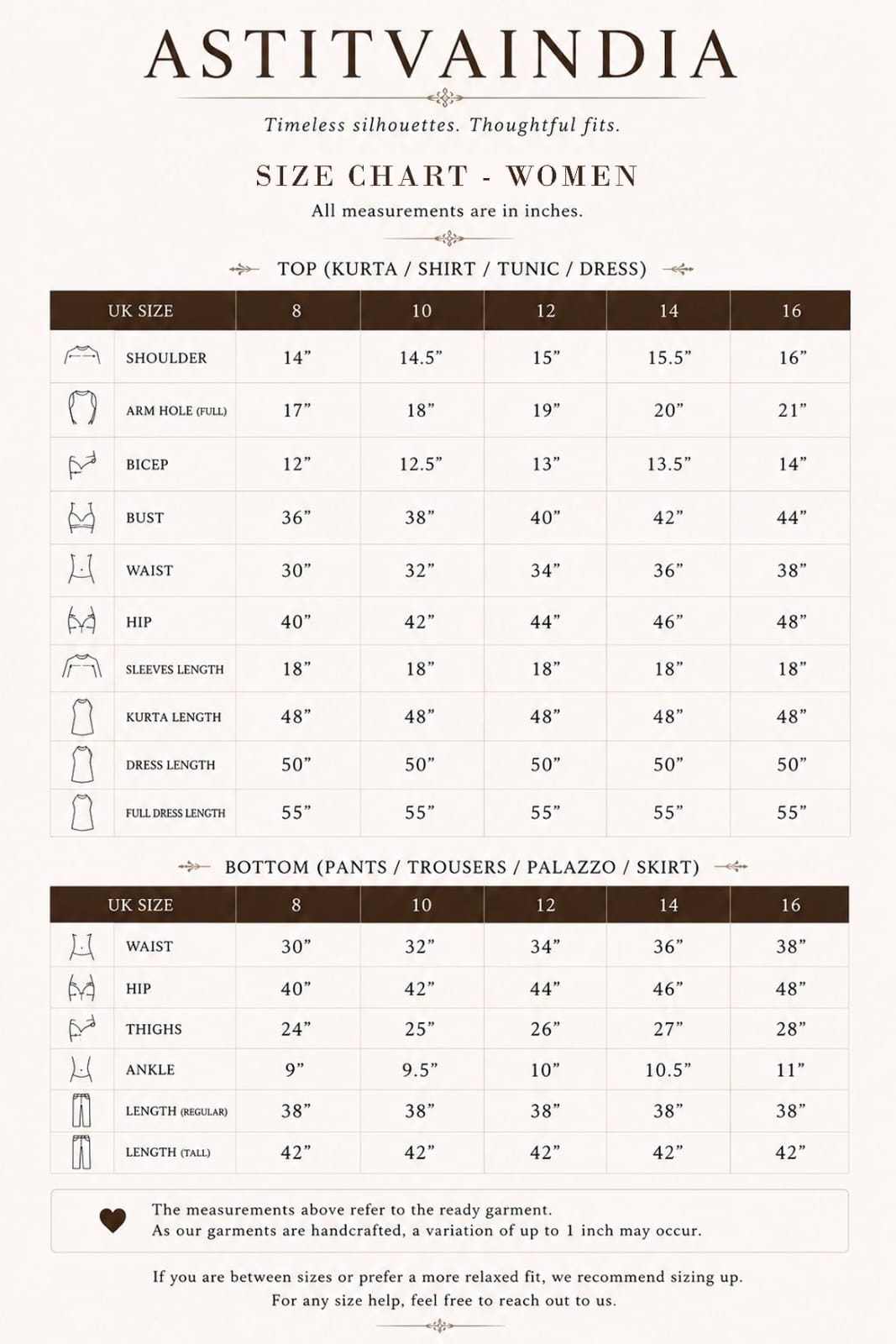 Size chart for Fulwari